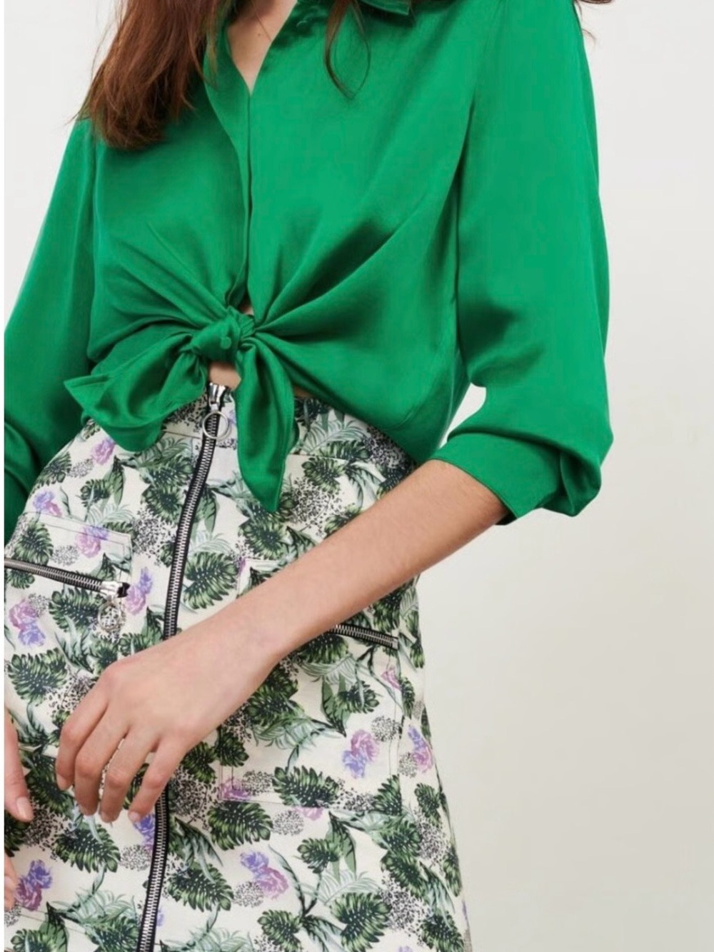 Maje Floral Zip-Front Pencil Skirt in Green Floral